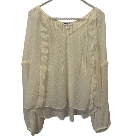 Express women’s sheer ruffle lacy fairy top size small embroidered feminine crea - Picture 1 of 11